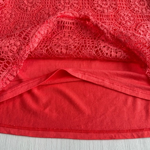BANANA REPUBLIC Crewneck Lacey Tank Top Size S Fire Coral Floral Overlay Fitted - Picture 4 of 10